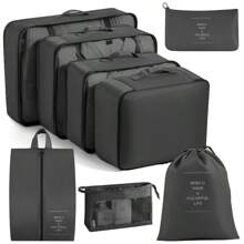 8pcs Travel Organizer Bags Set, Waterproof Portable Packing Cubes, Clothes Storage Bags, Luggage Organizers, Underwear Bags, Waterproof Zipper Packing Pouches, Travel Essentials, Dorm Necessities, Back To School Nylon, For Students, Teachers, Beach, Summer Vacation