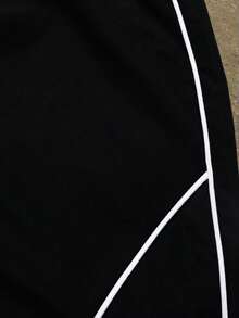 男士纯色条纹休闲短裤、沙滩裤 - 黑色 - 查看 6