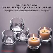 6 Piece Candlestick Set, Wish Tea Candles & Transparent Glass Candleholders, Circular Christmas Home Decor, Wedding Table