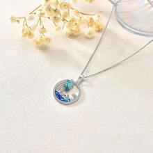 Summer Ocean Palm Tree Hollow Design Necklace & Earring Jewelry Set, Palm Tree, Sea Wave, Mother-Child Dolphin Pendant Necklace, Gift For Women, Girlfriend, Mom