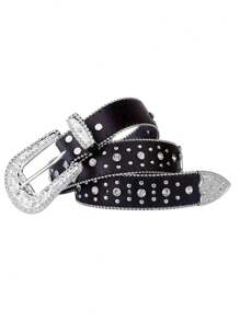 1 Stück Unisex Kreuz Diamant besetzter Schwerlast-PU-Gürtel, geeignet für Nachtclub, Punk, Rock, Y2K-Stil Sommer, Schule