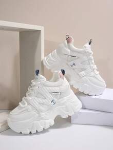 Zapatillas con plataforma gruesa para mujer, zapatos deportivos de estilo casual para uso en la oficina, para todas las estaciones - Blanco - Ver 7
