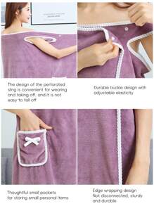 1 Piece Of Women's Large Bath Towel, Soft And Thick Bathroom Towel, Wearable Bath Towel With Pocket, Super Soft And Absorbent, Bath Towel And Shoulder Strap Shower Skirt Bathroom, Beach, Swimming, Changing Clothes, Ideal Household Items, Beach Essentials