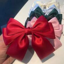 1pc Women Solid Color Silk Ribbon Fashion Bow Hair Clip, Elegant Lady Hair Accessory With Ribbon And Tassel Decor, Ponytail Clip Claw Clips Hair Claws Hair Barrettes