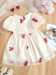 Humor Bear Vestido de tul de princesa con gran lazo y bordado floral para niña, estilo de moda, para el verano