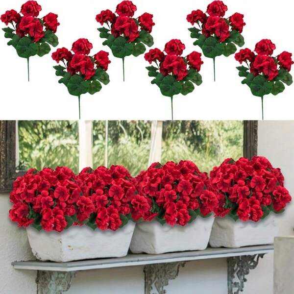 1/3/5 maços de cravos artificiais de 13,77 polegadas, adequados para cravos ao ar livre, flores artificiais vermelhas para áreas externas, flores artificiais para plantas de jardim resistentes a UV, adequados para decoração de mesa de cozinha em casa, decoração de pátio