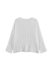 Stylish Pleated V-Neck Casual Sunscreen Loose Flare Sleeve Blouse - White - View 6