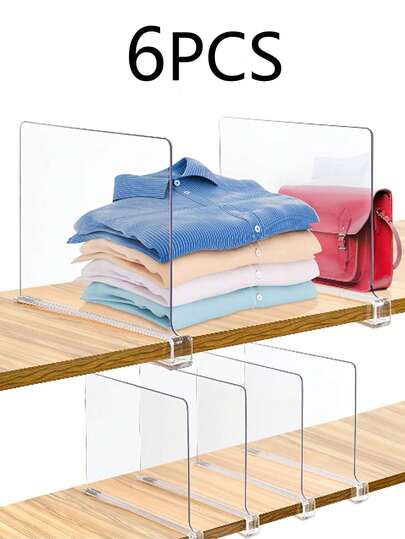 6pcs Wardrobe Shelf Dividers, Transparent Closet Rack Separator, Shelf Partitions For Bedroom, Kitchen And Office