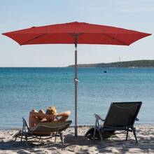 6.5x10 Ft Rectangular Patio Umbrellas Outdoor Market Umbrella With Push Button Tilt And Crank, Rectangle Table Umbrella 6 Sturdy Ribs UV Protection For Pool Garden Backyard Deck, Red - 紅色 - 查看 3