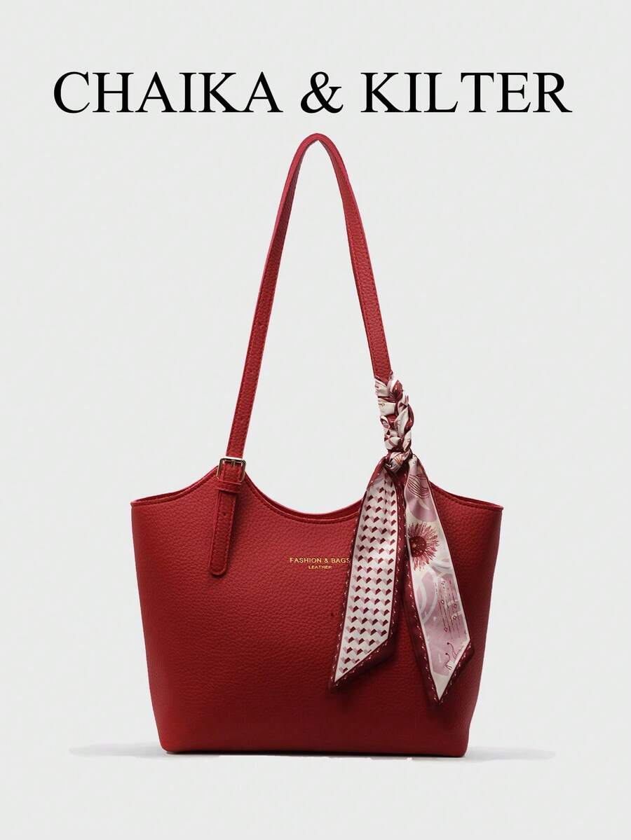 1 pièce Sac à épaule en PU de couleur unie à la mode pour femmes, sac fourre-tout rétro décontracté avec fermeture magnétique et à fermeture éclair, grande capacité convenant pour les voyages, les achats, les sorties, en cadeau pour les femmes, les adolescentes, les étudiantes, les employées de bureau, les déplacements, les activités extérieures (vendu avec écharpe)
