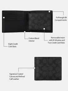 Coach 男士真皮钱包 三合一时尚折叠钱包 RFID 屏蔽钱包 带 ID 窗口的钱夹钱包 商务钱包，带可拆卸内胆和八个信用卡槽 - 木炭色 - 查看 3