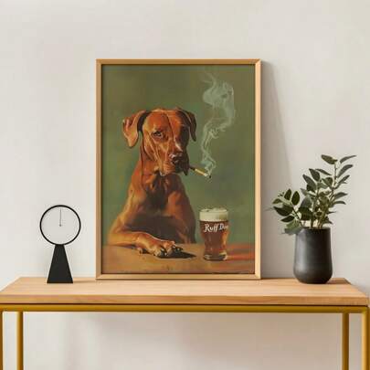1pc Ruff Day Funny Dog Print, Vintage Drink Poster, Bar Wall Decor, Retro Beer Poster, For Man Cave Dog Wall Art, Poster For Game Room, For Living Room Decor, Bedroom Decor Gift Optional Frame ,Wall Art With Frame