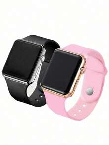 2 件套休闲优雅运动 LED 电子情侣手表，理想的学生返校礼物 - 彩色 - 查看 1