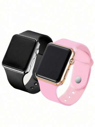 2 件套休闲优雅运动 LED 电子情侣手表，理想的学生返校礼物