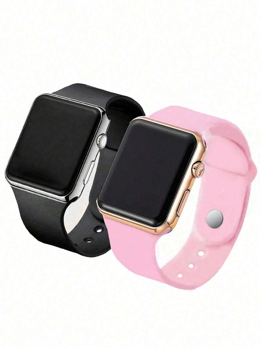 2 件套休闲优雅运动 LED 电子情侣手表，理想的学生返校礼物 - 彩色 - 查看 1