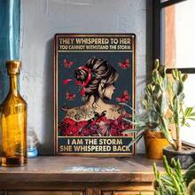 1PC Motivational Tin Sign, I Am The Storm, Strong Woman Wall Art, Tattooed Lady Design, Inspirational Quote, High-Quality Metal, Perfect For Bedroom And Gym, 8x12 Inches/ 20x30 Cm - 彩色 - 查看 4