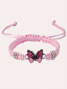 1pc Butterfly Bracelet Women's Butterfly Pendant Woven Bracelet Is Adjustable - Black - View 4