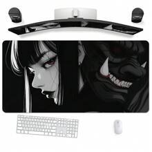 1 grote Anime Girls and Demons gaming-muismat met cool zwart design - dikke, antislip rubberen basis, gemakkelijk schoon te maken, nauwkeurige randen, rechthoekige bureau-onderlegger voor gamers en op kantoor, bureau-onderlegger, opvallend karakterontwerp, gemakkelijk schoon te maken oppervlak