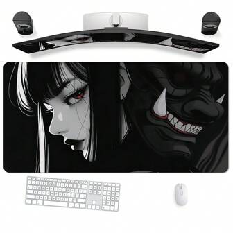 1 件日本面具女孩鼠标垫防滑游戏鼠标垫游戏玩家电子竞技鼠标垫游戏机械键盘 XXL 桌垫