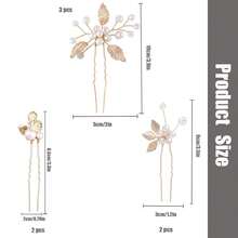 7pcs Gold Leaf Handmade Woven Faux Pearl Crystal Bridal Headpiece Hair Accessories Flower Hair Pin For Wedding Gown Valentine's Day Accessories - Gold - View 2