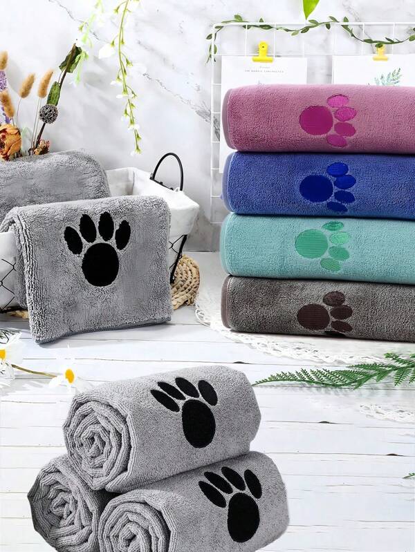 1pc Pet Cleaning Towel, New Pet Bath Towel, Dog/Cat Super Absorbent Soft Quick Drying Bath Towel With Paw Print Embroidery, Suitable For Pet Bathing And Cleaning