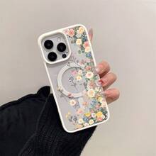 A Stylish Phone Case Does Not Include A Lanyard Or Stand. This Clear Magnetic Case Features A Macaron Pink Design With Colorful Floral Patterns And Is Made Of Acrylic Material, Making It Shock And Drop Resistant. It's Suitable For IPhone 16, 15, 14, 13, 12, And 11 Pro Plus Models And Is A Great Choice For Personal Use Or As A Gift. - 白色 - 查看 3