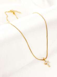 1 Pc Shiny Luxury Women's Cross Pendant Necklace Gold Color Stainless Steel Suitable For Daily Wear Leisure Party