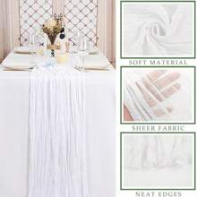 1 pieza Camino de mesa de gasa transparente con estampado bohemio de queso, decoración de mesa transparente rústica vintage para boda, baby shower, mesas largas