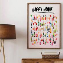 1 Pc, Wall Arts, Modern Posters, Happy Hour Vintage Watercolor Champagne Cocktail Poster Aesthetic Girly Bar Cart Art Preppy Pink Poster Cute Champagne Wall Art, Living Room Decor, Bedroom Decor Aesthetic, Housewarming Gift, Unframed ,Wall Art With Frame