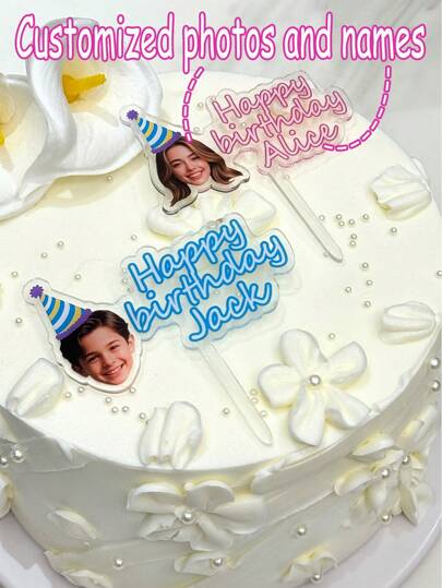 1 pieza Decoración personalizada de tarta de acrílico, fotos y nombres personalizados, decoración de tarta, suministros para fiesta de cumpleaños, sin necesidad de energía, romance delicado, decoración navideña, para inauguración de casa, diseño elegante