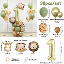 Set di 38 palloncini foil a forma di animali e numeri - palloncini foil a forma di leone, giraffa, tigre, avocado e marrone per decorazioni di feste di compleanno a tema, baby shower, rivelazione del sesso, feste estive e decorazioni primaverili