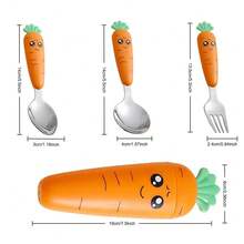 3pcs/Set Stainless Steel Carrot Shaped Plastic Handle Flatware Set - Multicolor - View 2