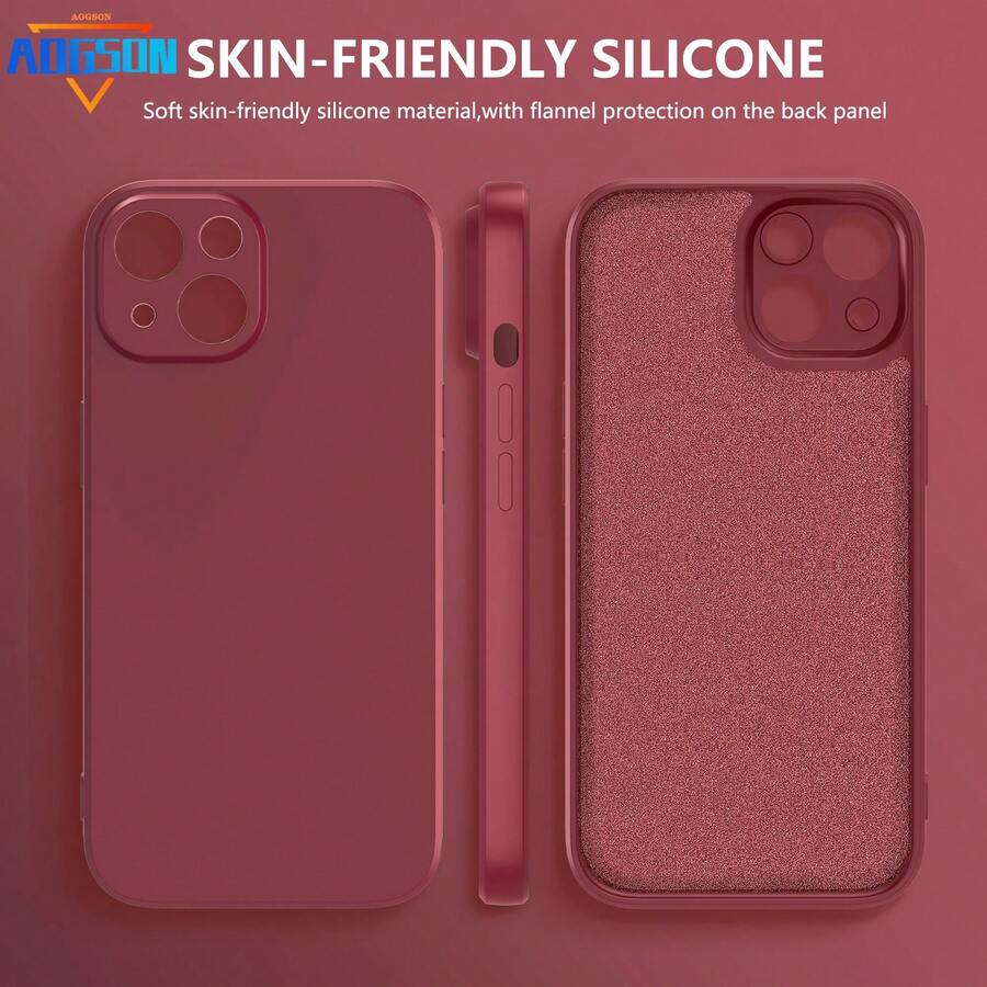 غطاء هاتف من سلسلة السميج المخملي متوافق مع أجهزة أبل 16 برو ماكس/ 15 برو ماكس/ 14 برو ماكس/ 13 برو ماكس/ 12 برو ماكس/ 11 برو ماكس/ XS ماكس/ 7/ 8 بلس، وأيضًا يناسب هواتف OPPO و VIVO و OnePlus و Redmi و Honor - عنابي اللون - مشاهدة 1