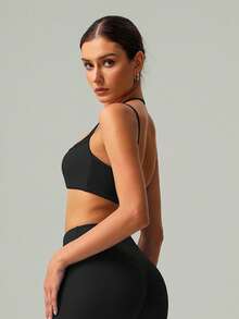 Women's Halter Neck Multi-Shoulder Adjustable Straps Double Layer Beauty Back Yoga Fitness Sports Bra - màu đen - Xem 6