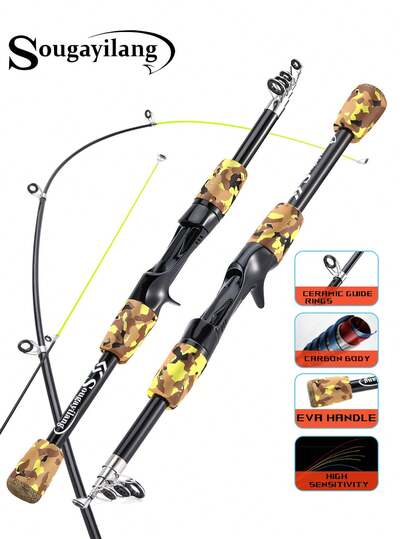 SOUGAYILANG Caña de pescar de fibra de carbono con anillos guía de cerámica, mango cómodo y diseño portátil - Caña de lanzamiento de 1,5 M / 4,92 pies para agua dulce