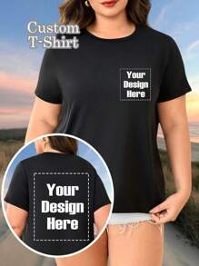 Custom Plus Size Women's T-Shirts - Add Your Photos (Landscapes/Badges/Couple Photos/Family Photos/Selfies/Pets, Etc.), Design Your Own Personalized Printed T-Shirts