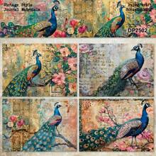 8 Stücke A5 Fantasy Pfau & Blumen Scrapbooking Papier Block, ästhetische einseitige Decoupage Bastelkarton für DIY Journaling, Album Kunst, Geschenkverpackung & dekorative Bastelarbeiten