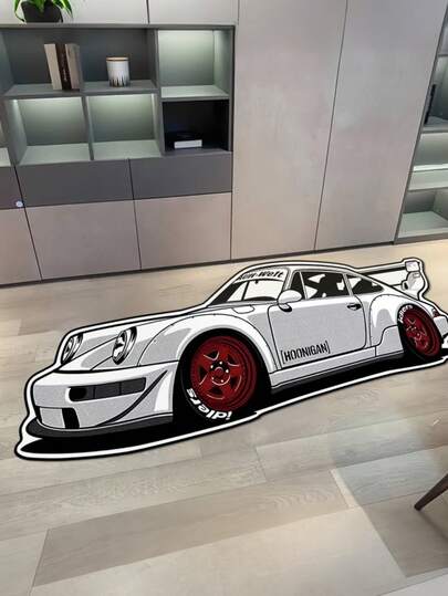 1pc Premium Racing Car Floor Mat, Polyester Fiber Rug, Black & White Design, Suitable For Bedroom, Living Room Decor, Bedroom Decor | Sports Style Room Decor | Durable Mat, Car Floor Mat, Bedroom Decor, Room Decor Bedroom, Room Decor, Small Rug