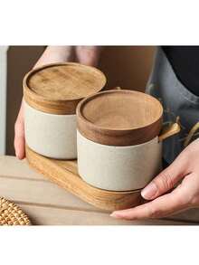 1pc/2pcs/3pcs Ceramic Seasoning Jars With Lids And Spoons, Kitchen Salt And Sugar Storage Canisters With Tray, Spice Bottles - Clay - View 12