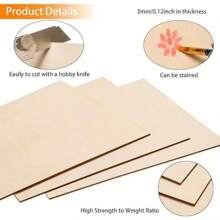 4/8pcs Basswood Sheets For Crafts Wood Sheets With Smooth Surfaces Squares Wood Boards For Laser Cutting, Wood Burning, Architectural Models, Staining