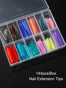 144 件/盒延长指甲模具，全覆盖指甲延长片丙烯酸模具快速成型模具适用于聚氨酯指甲胶制作器 UV 凝胶假指甲片美甲模具假指甲片 - 彩色 - 查看 6