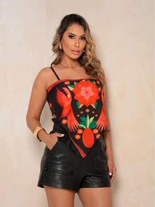 Blouse Scarf Women's Blouse Kit Floral Print Scarf Style Tropical Fashion - Negro - Ver 1