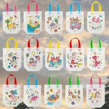 5/10个DIY涂鸦礼品袋，随机DIY材料包绘画着色空白涂鸦无纺布手提袋，袋子本身无色，需要用刷子涂色，可重复使用的动物艺术派对礼品袋，迷你无纺布购物袋，派对用品 - 彩色 - 查看 7