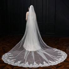 1 Peça Véu de Catedral Nupcial de Luxo com Renda, Cauda Longa de 3m, Acessório de Cabelo para Casamento