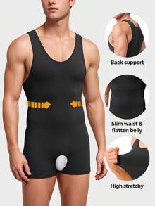 1 pieza Body de compresión abdominal para hombre con tela acanalada