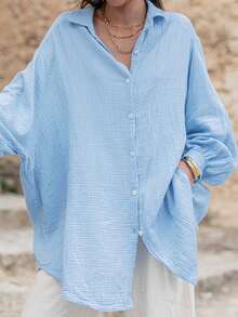 Chemise longue ample de couleur unie à manches longues pour femmes, peut être portée comme robe, cardigan ou blouse pour la Saint-Valentin