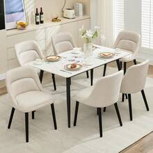 Upholstered Dining Chairs Set Of 2/4/6,Modern Fabric Kitchen Side Chairs With Thick Cushions And Wood Legs,Comfy Dining Room Chairs With Curved Backrest For Restaurant/Cafe - 米色-2個 - 查看 8