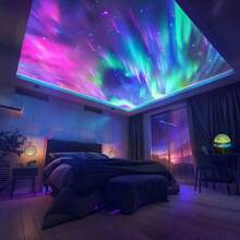 1pc Northern Lights Projector Light, 7 Color Modes And Remote Control, Multifunctional Polar Projector Night Light For Bedroom Ambiance, Holiday Decoration, Birthday Party