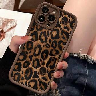 1pc Leopard Print Pattern Simple Fashion Ins Style Chocolate/Coffee/Matte Brown Color Phone Case With Stepped Design, Suitable For OPPO/VIVO//Honor//REALME/Transsion/ Waterproof Shockproof Anti-Fall Scratch Resistant