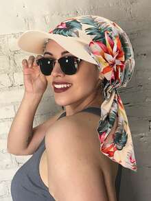 1件装女士印花头巾帽，时尚花卉筒帽，弯檐帽，欧美风格，适合搭配连衣裙